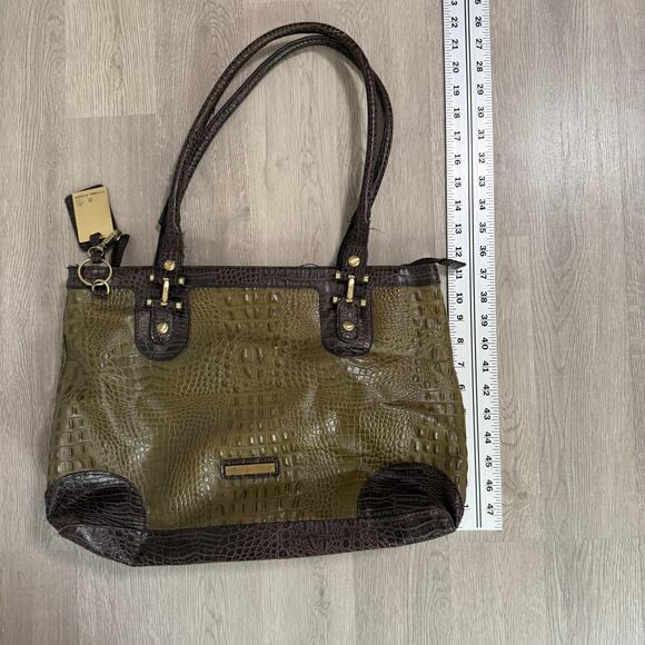 Etienne Aigner Women's Olive Green Croc Embossed Leather Tote Bag - Picture 12 of 16